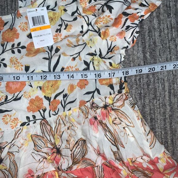 Coco + Jaimeson Womens Size Small Peplum Top Floral Print Flowy Cream Orange NWT - Picture 4 of 7